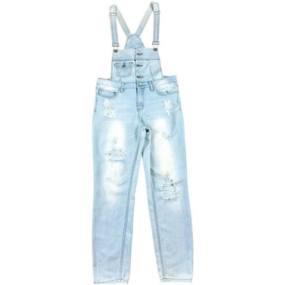 YMI Light Wash Distressed Denim Overalls Womens Size 11 - Picture 1 of 11